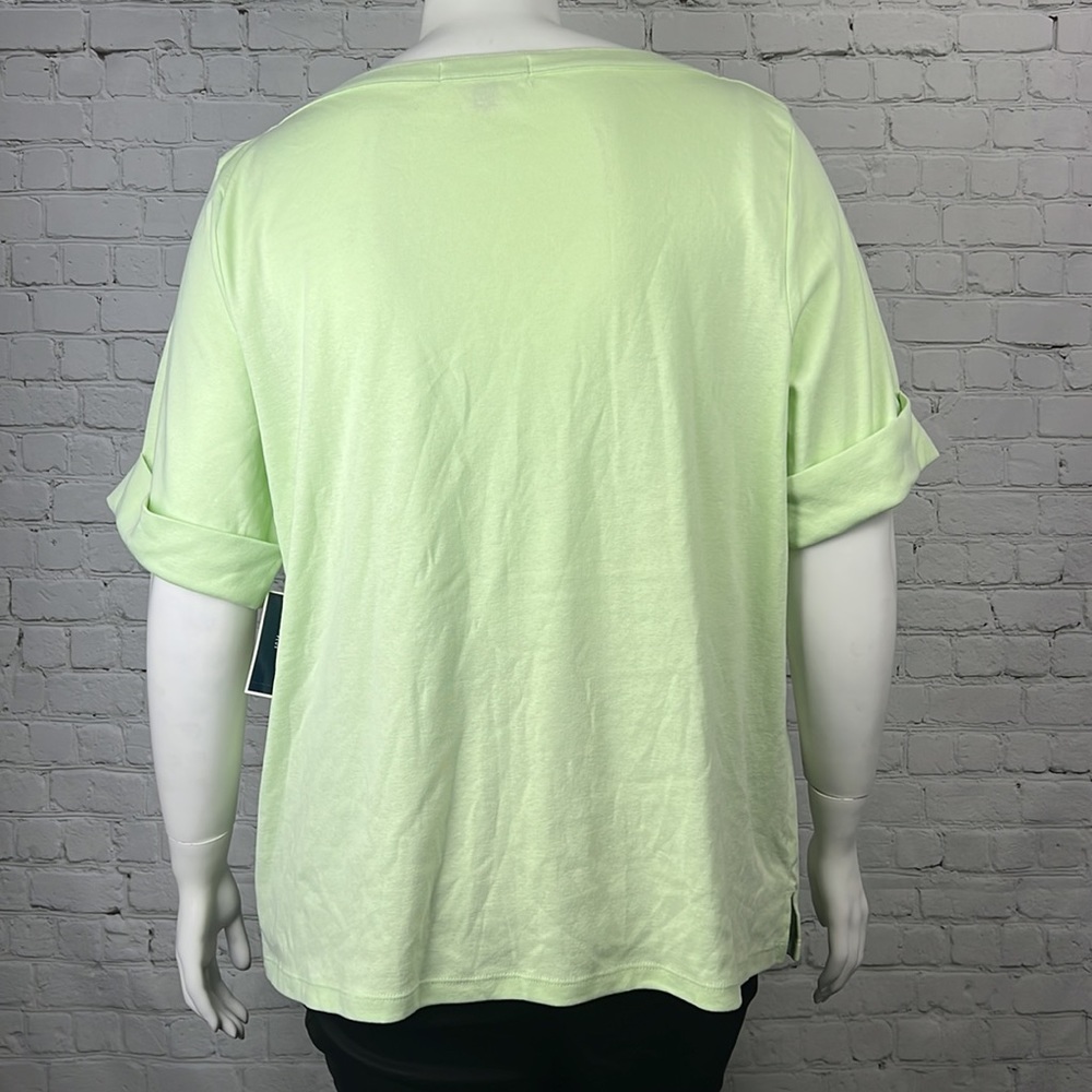 Light Green Elbow Sleeve Boatneck Short Sleeve Top Plus Size 3X - Picture 3 of 8